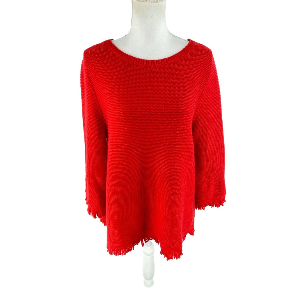 Boden Red Knit Fringe Trim Pullover Sweater K0318 Alpaca Wool Cotton Blend-US 12